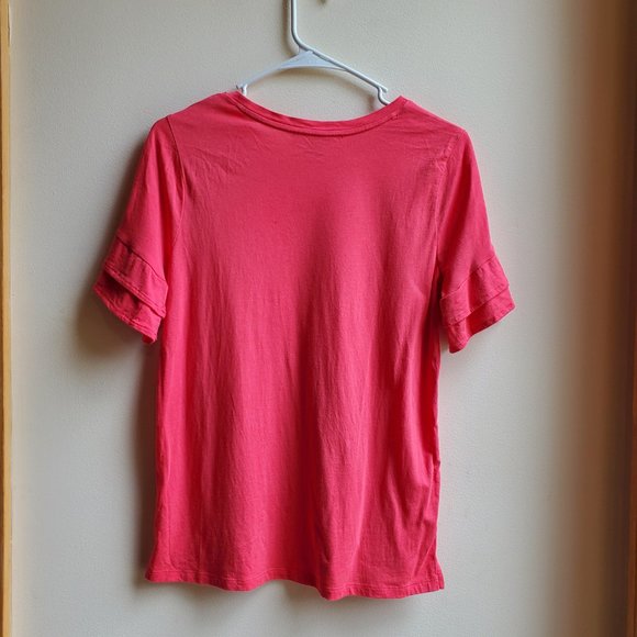 MICHAEL Michael Kors Hot Pink Ruffled Short Sleeve T-Shirt Size Small - Picture 16 of 16